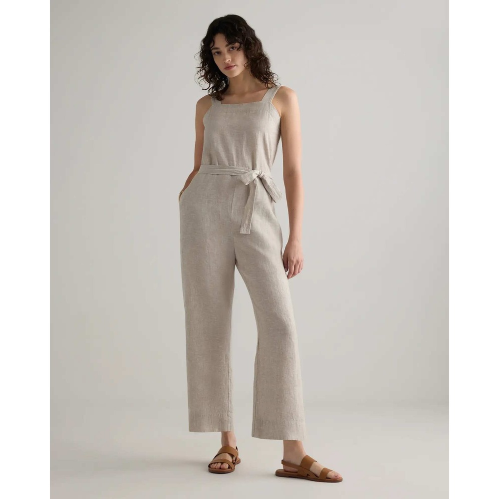 Quince European Linen Square Neck Jumpsuit Flax Beige Small NWT